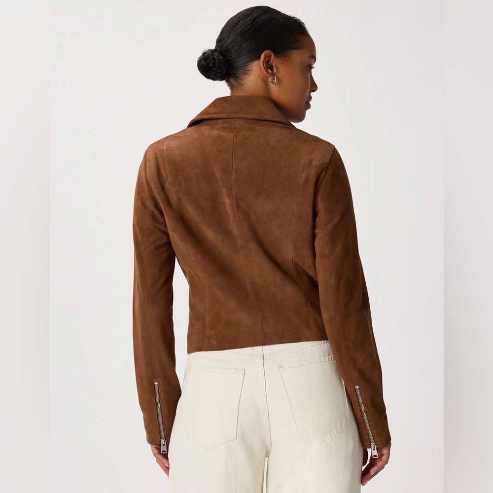 Quince 100% Suede Biker Jacket Size Small Chestnut Brown New - Picture 6 of 10
